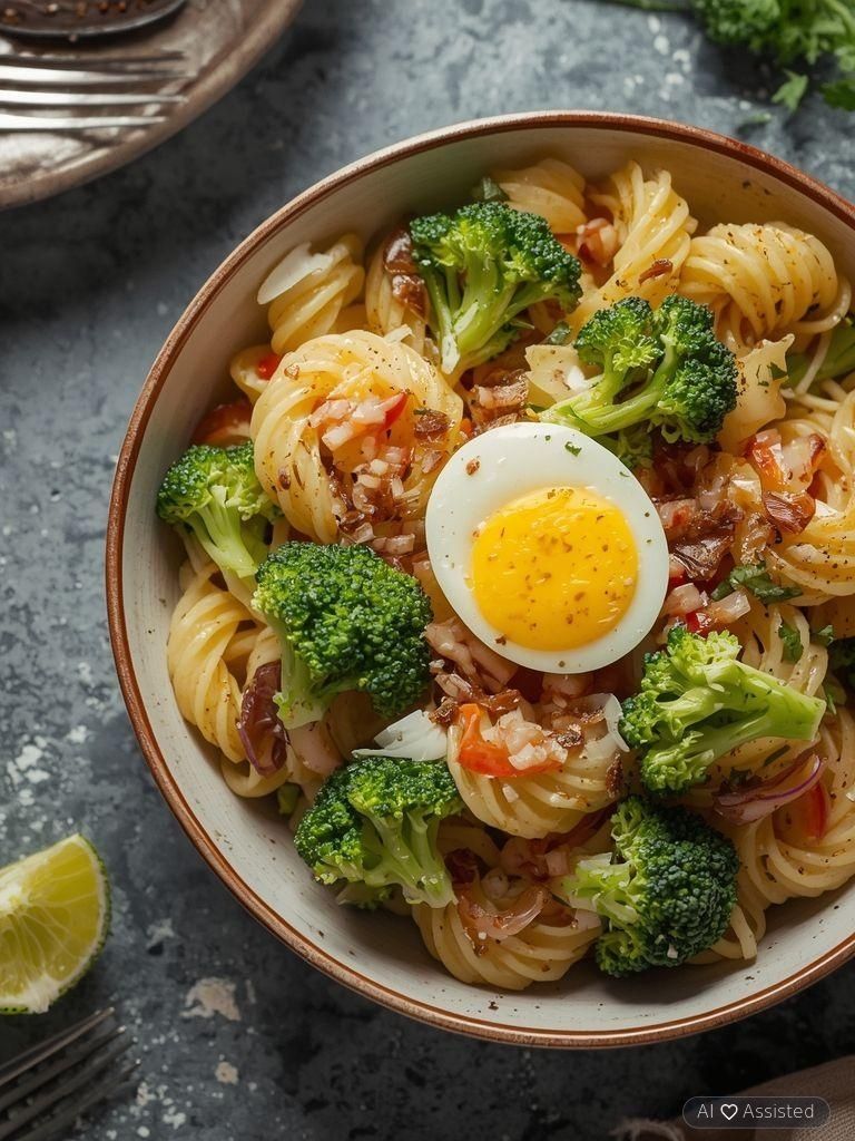 Nudelsalat mit Brokkoli und Ei