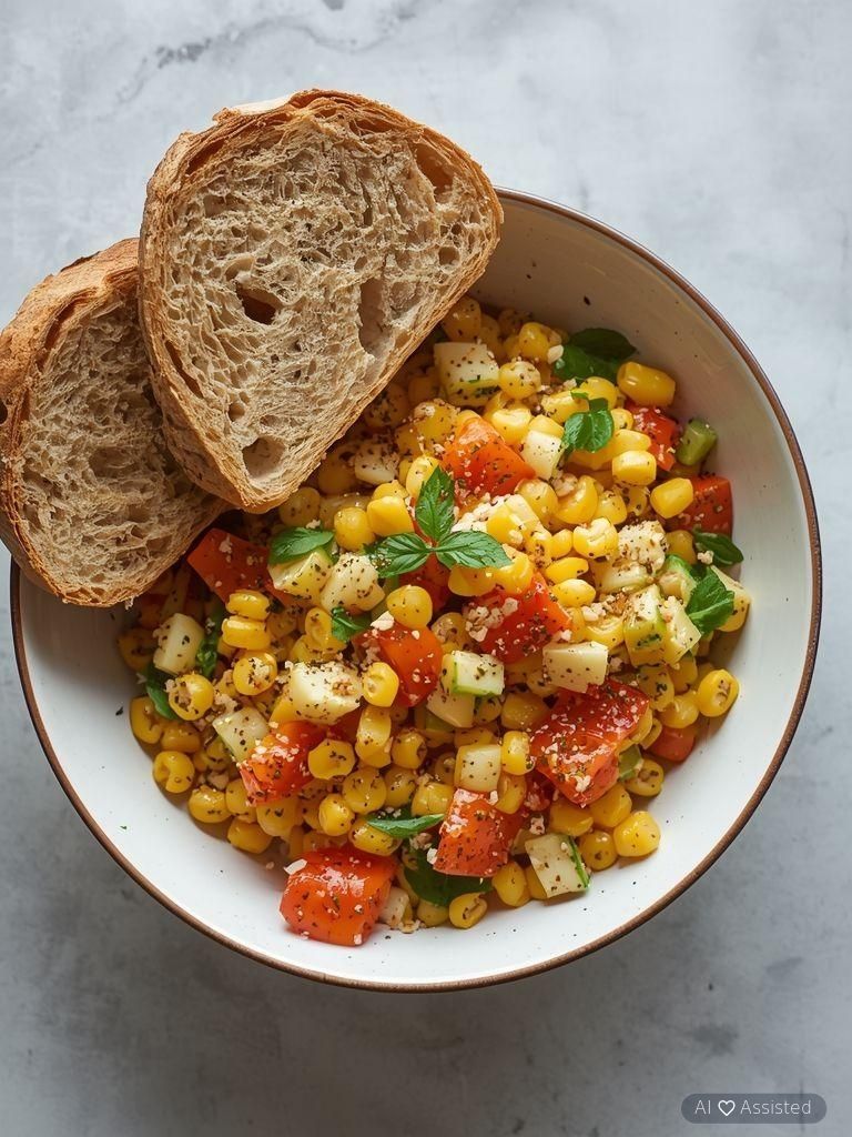 Mais-Paprika-Salat mit Chiasamen (mit Brot)