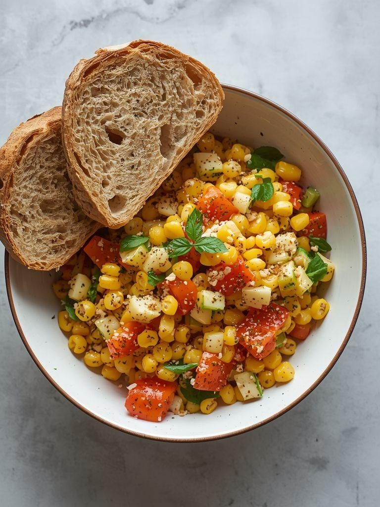 Corn, Bell Pepper and Chia Seed Salad (with Bread)