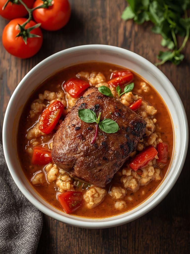 Buchweizen mit Schäufele und Tomaten
