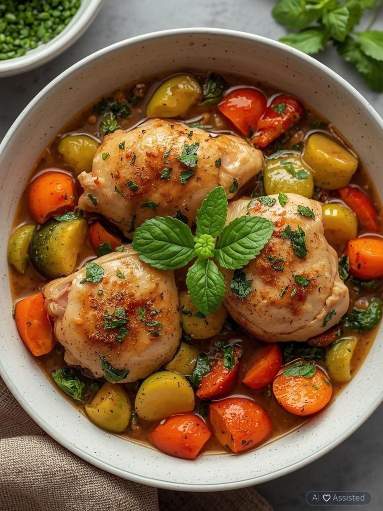 Hähnchen in Minzsoße mit Gemüse