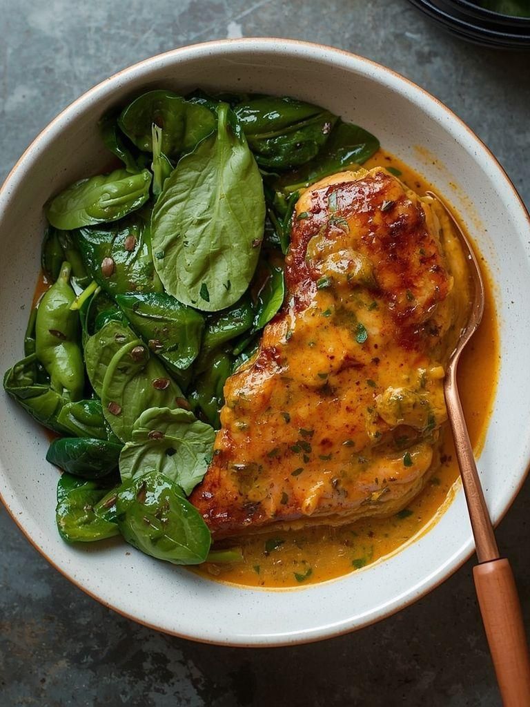 Chicken with Curry Sauce and Spinach