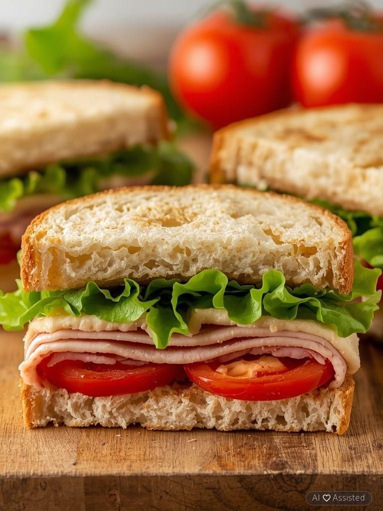 Turkey Ham Sandwiches with Lettuce and Tomatoes