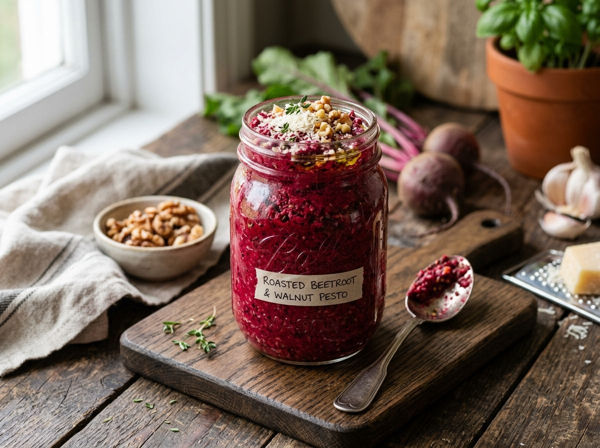 Ruby Roasted Beetroot Walnut Pesto with Parmesan