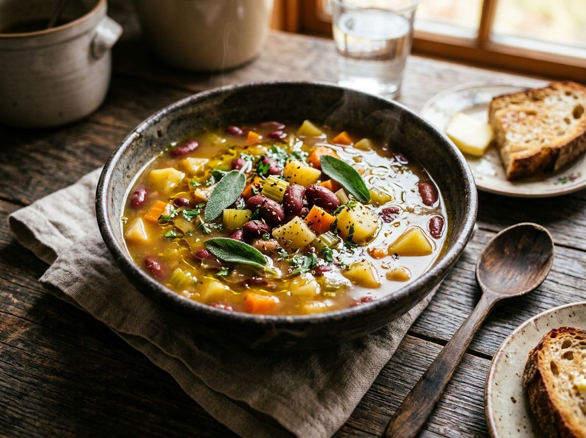 Rustic Red Bean and Root Vegetable Soup with Fresh Sage